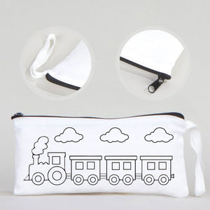 Dyeable Fabric Pencil Case 8" W x 4" H (21cm x 10cm) - Train - Pamusan.com