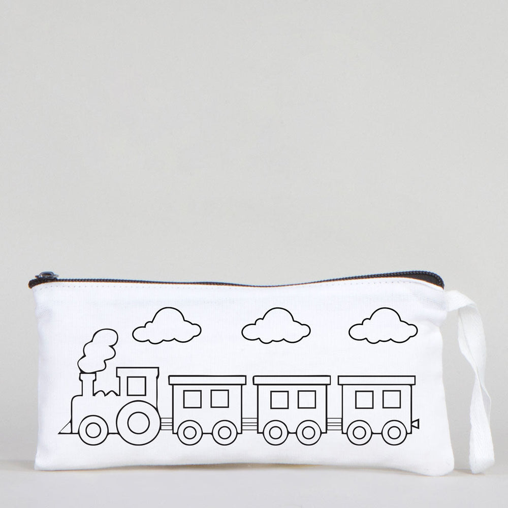Dyeable Fabric Pencil Case 8" W x 4" H (21cm x 10cm) - Train - Pamusan.com