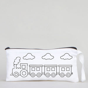 Dyeable Fabric Pencil Case 8" W x 4" H (21cm x 10cm) - Train - Pamusan.com
