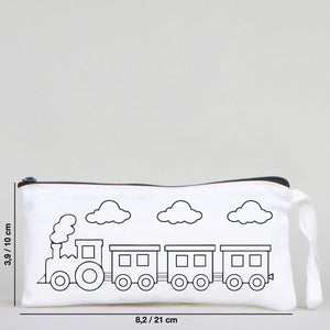 Dyeable Fabric Pencil Case 8" W x 4" H (21cm x 10cm) - Train - Pamusan.com