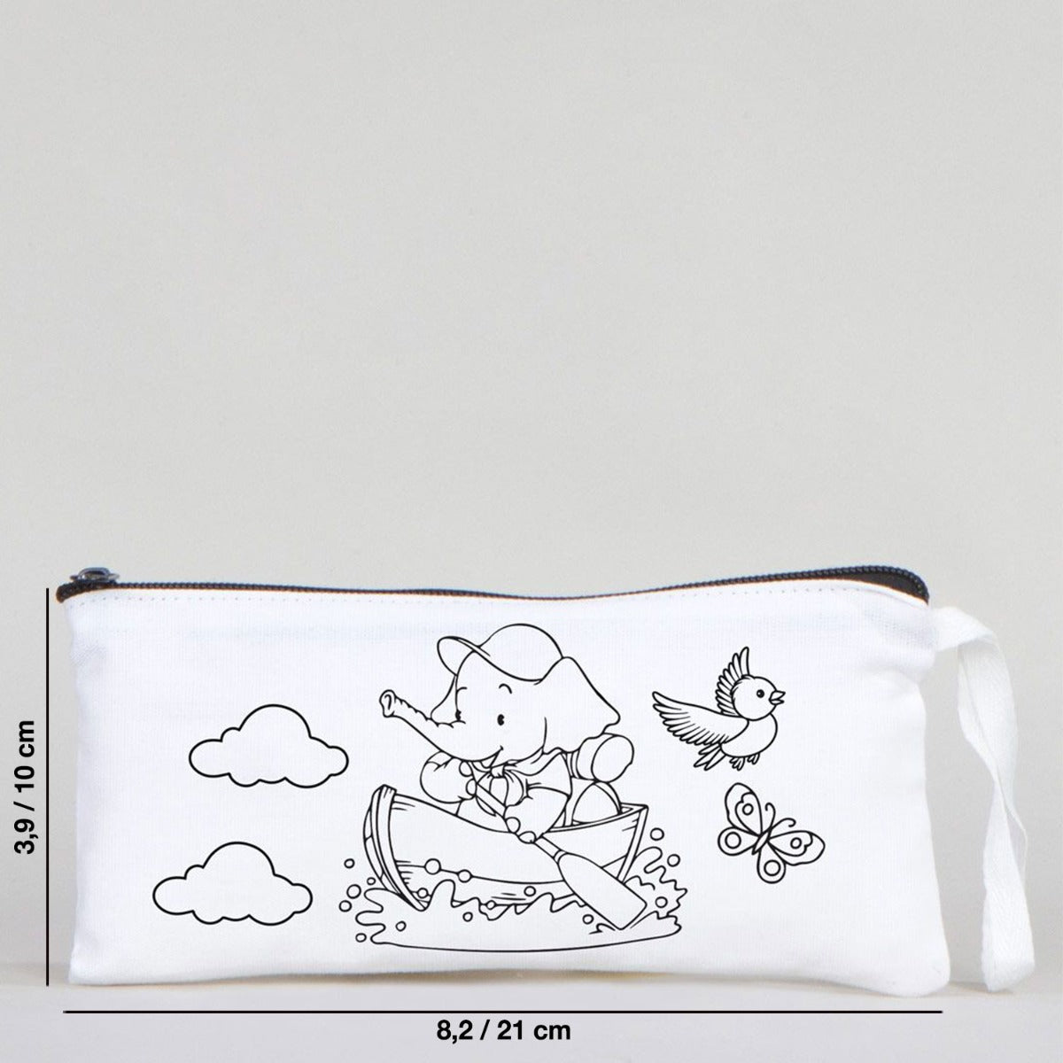 Dyeable Fabric Pencil Case - 8" W x 4" H (21cm x 10cm) Adventurous Elephant