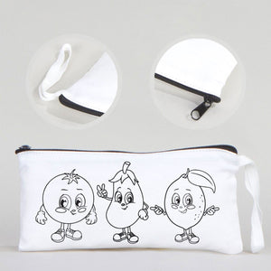 Dyeable Fabric Pencil Case  8" W x 4" H (21cm x 10cm)  - Cheerful Vegetables