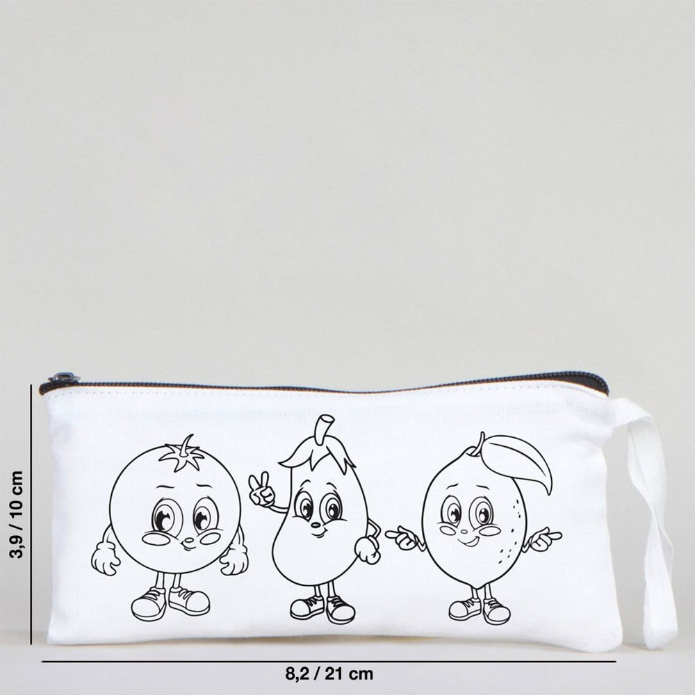 Dyeable Fabric Pencil Case  8" W x 4" H (21cm x 10cm)  - Cheerful Vegetables