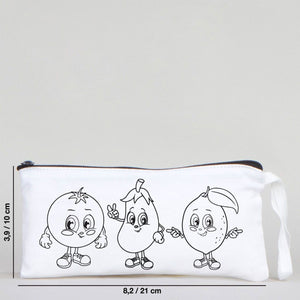 Dyeable Fabric Pencil Case  8" W x 4" H (21cm x 10cm)  - Cheerful Vegetables