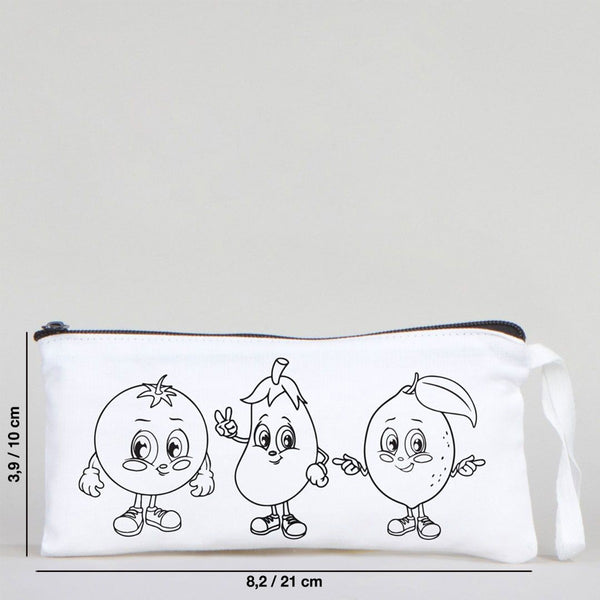 Dyeable Fabric Pencil Case  8" W x 4" H (21cm x 10cm)  - Cheerful Vegetables