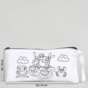 Dyeable Fabric Pencil Case 8" W x 4" H (21cm x 10cm)   - Cute Frog