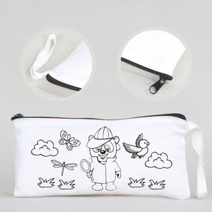 Dyeable Fabric Pencil Case 8" W x 4" H (21cm x 10cm)  -  Detective Bear