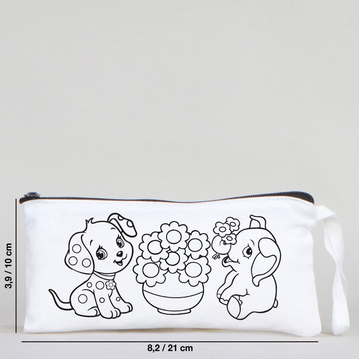 Dyeable Fabric Pencil Case 8" W x 4" H (21cm x 10cm)  -  Dog & Elephant