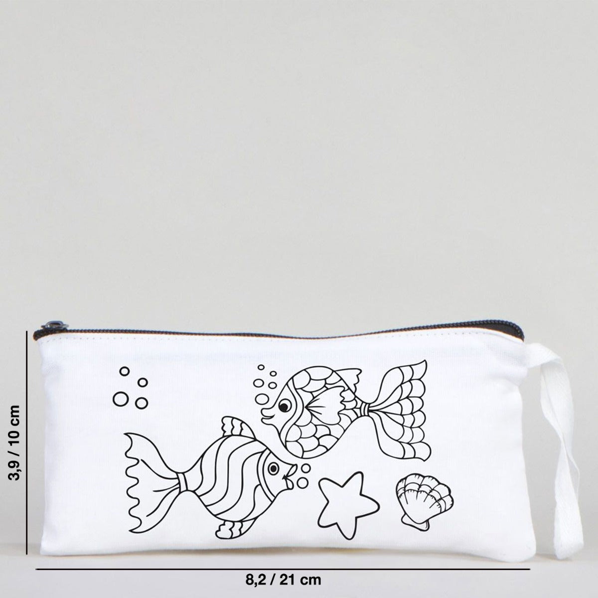 Dyeable Fabric Pencil Case 8" W x 4" H (21cm x 10cm)  - Fishes