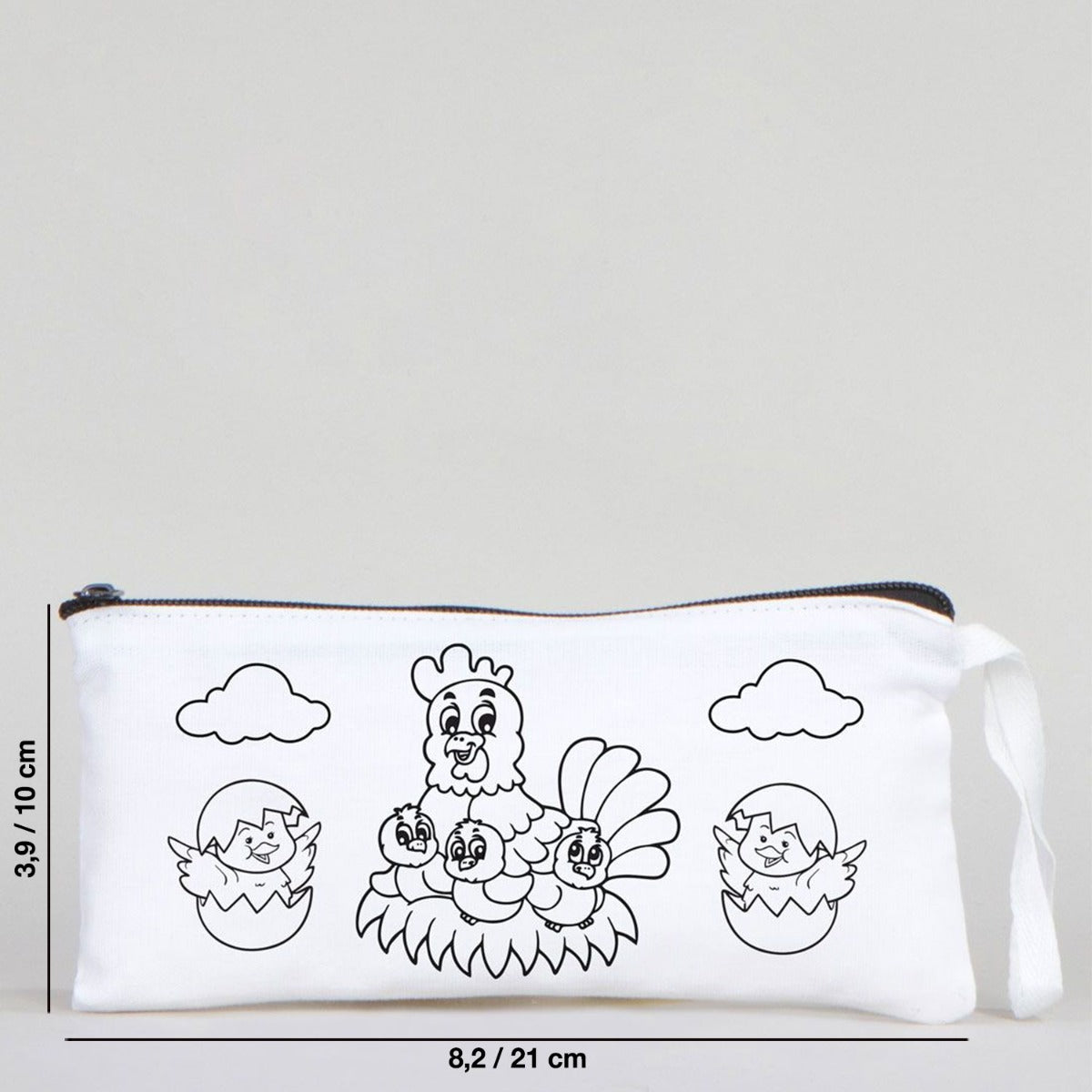 Dyeable Fabric Pencil Case  8" W x 4" H (21cm x 10cm) - Happy Chickens