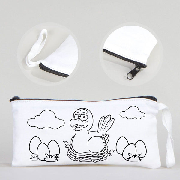 Dyeable Fabric Pencil Case - 8" W x 4" H (21cm x 10cm)  -  Mother Bird