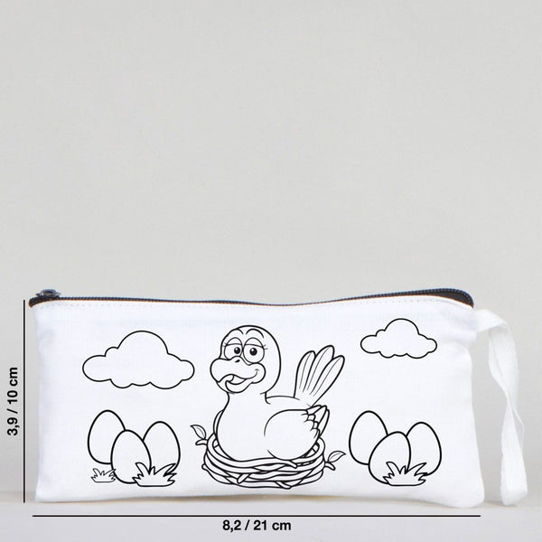 Dyeable Fabric Pencil Case - 8" W x 4" H (21cm x 10cm)  -  Mother Bird
