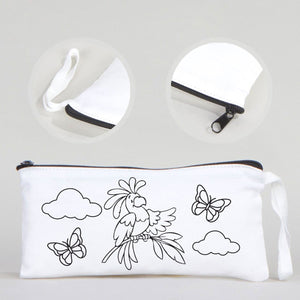 Dyeable Fabric Pencil Case  8" W x 4" H (21cm x 10cm) -   Parrot