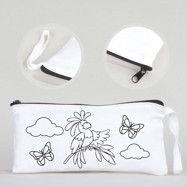 Dyeable Fabric Pencil Case  8" W x 4" H (21cm x 10cm) -   Parrot