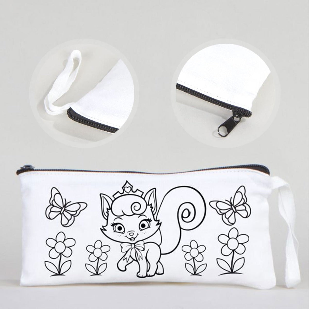 Dyeable Fabric Pencil Case  8" W x 4" H (21cm x 10cm)  -  Princess Cat