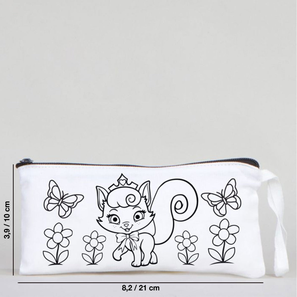 Dyeable Fabric Pencil Case  8" W x 4" H (21cm x 10cm)  -  Princess Cat