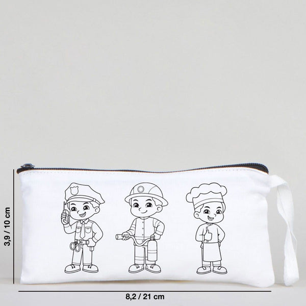 Dyeable Fabric Pencil Case  8" W x 4" H (21cm x 10cm) - Professions