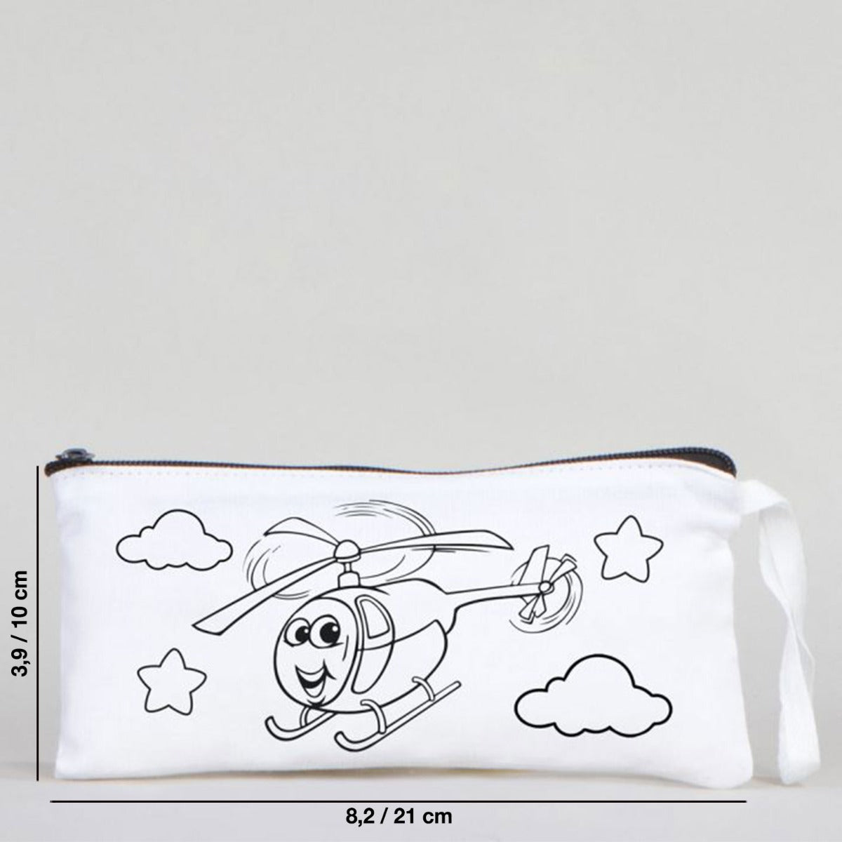 Dyeable Fabric Pencil Case 8" W x 4" H (21cm x 10cm)  -  Sweet Helicopter