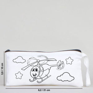 Dyeable Fabric Pencil Case 8" W x 4" H (21cm x 10cm)  -  Sweet Helicopter
