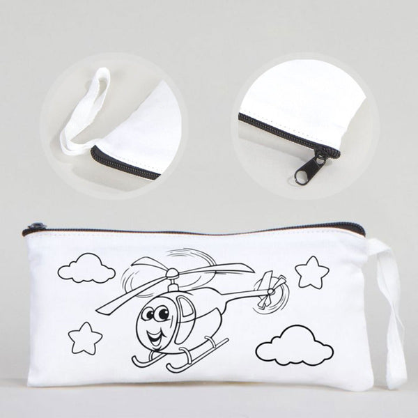Dyeable Fabric Pencil Case 8" W x 4" H (21cm x 10cm)  -  Sweet Helicopter