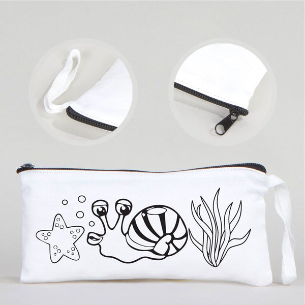 Dyeable Fabric Pencil Case 8" W x 4" H (21cm x 10cm) - Sweet Snail