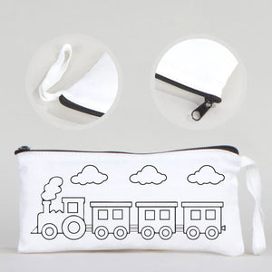 Dyeable Fabric Pencil Case 8" W x 4" H (21cm x 10cm) - Train