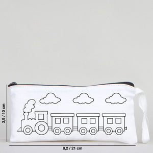Dyeable Fabric Pencil Case 8" W x 4" H (21cm x 10cm) - Train