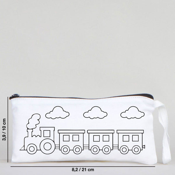 Dyeable Fabric Pencil Case 8" W x 4" H (21cm x 10cm) - Train