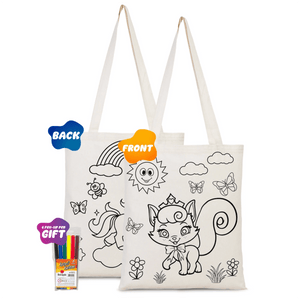 Dyeable Tote Bag 14" W x 16" H (35cm x 40cm) & Felt - tip Pen - Cat & Unicorn - Pamusan.com