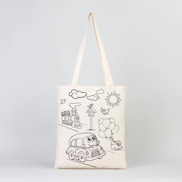 Dyeable Tote Bag 14" W x 16" H (35cm x 40cm) & Felt - tip Pen - Plane & Car - Pamusan.com