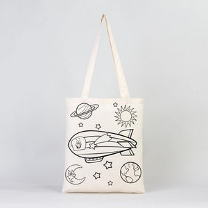 Dyeable Tote Bag 14" W x 16" H (35cm x 40cm) & Felt - tip Pen - Zeplin & Astronaut - Pamusan.com