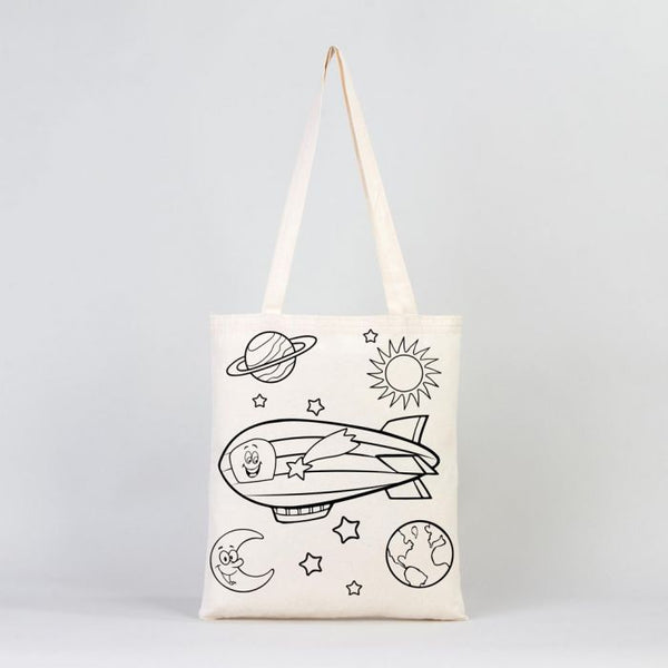 Dyeable Tote Bag 14" W x 16" H (35cm x 40cm) & Felt - tip Pen - Zeplin & Astronaut - Pamusan.com