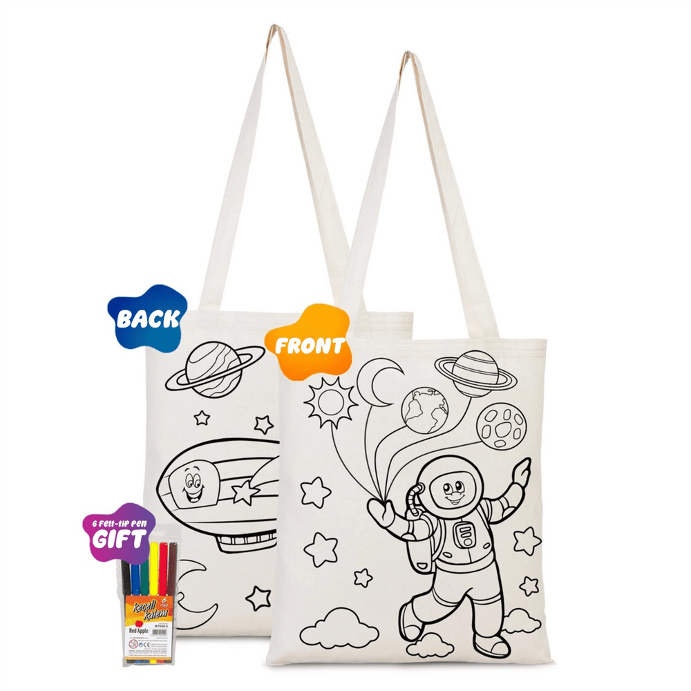 Dyeable Tote Bag 14" W x 16" H (35cm x 40cm) & Felt - tip Pen - Zeplin & Astronaut - Pamusan.com