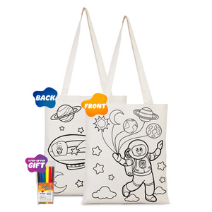 Dyeable Tote Bag 14" W x 16" H (35cm x 40cm) & Felt - tip Pen - Zeplin & Astronaut - Pamusan.com