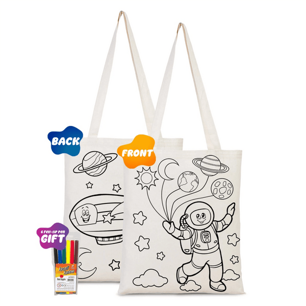 Dyeable Tote Bag 14" W x 16" H (35cm x 40cm) & Felt - tip Pen - Zeplin & Astronaut - Pamusan.com