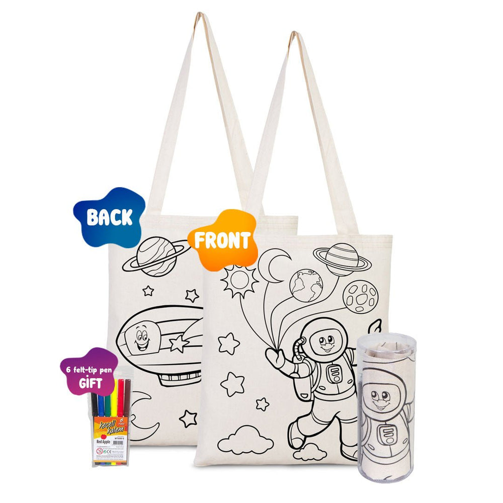 Dyeable Tote Bag 14" W x 16" H (35cm x 40cm) & Felt - tip Pen - Zeplin & Astronaut - Pamusan.com