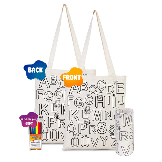 Dyeable Tote Bag  14" W x 16" H (35cm x 40cm) Felt-tip Pen - Alphabet