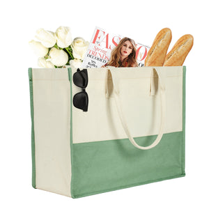 Oversized reusable cotton tote bag filled with groceries and flowers – eco-friendly and practical