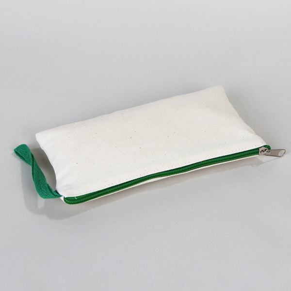 Fabric Pencil Case – 8"x4" Green Zippered Cotton Pouch (Plain) - Pamusan.com