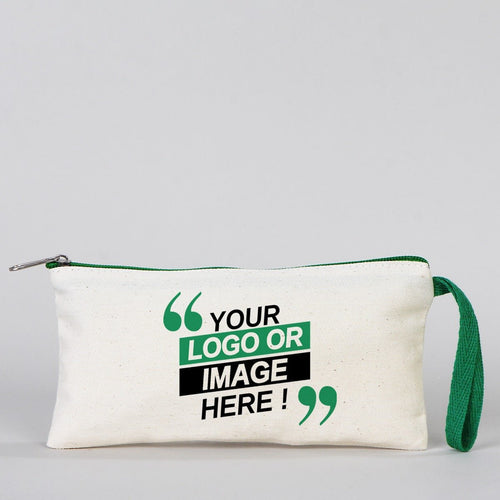 Fabric Pencil Case – 8"x4" Green Zippered (Customizable) - Pamusan.com