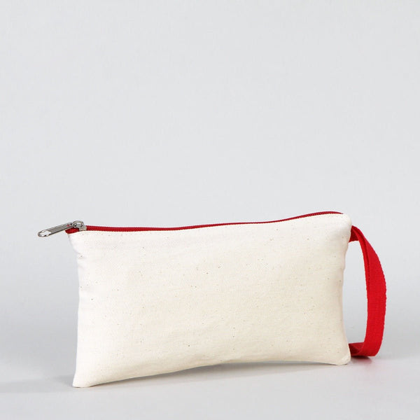Fabric Pencil Case – 8"x4" Red Zippered Cotton Pouch (Blank) - Pamusan.com