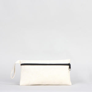 Fabric Pencil Case – 8"x4" White Cotton Front Zippered Pouch (Blank) - Pamusan.com