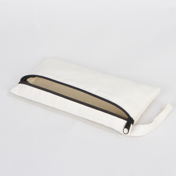 Fabric Pencil Case – 8"x4" White Cotton Front Zippered Pouch (Blank) - Pamusan.com