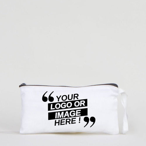 Fabric Pencil Case – 8"x4" White Cotton with Black Zipper (Personalized) - Pamusan.com
