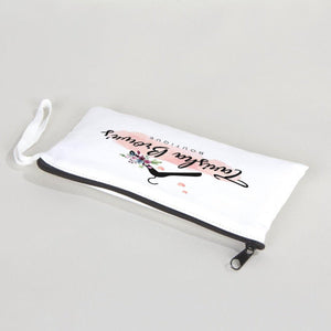 Fabric Pencil Case – 8"x4" White Cotton with Black Zipper (Personalized) - Pamusan.com