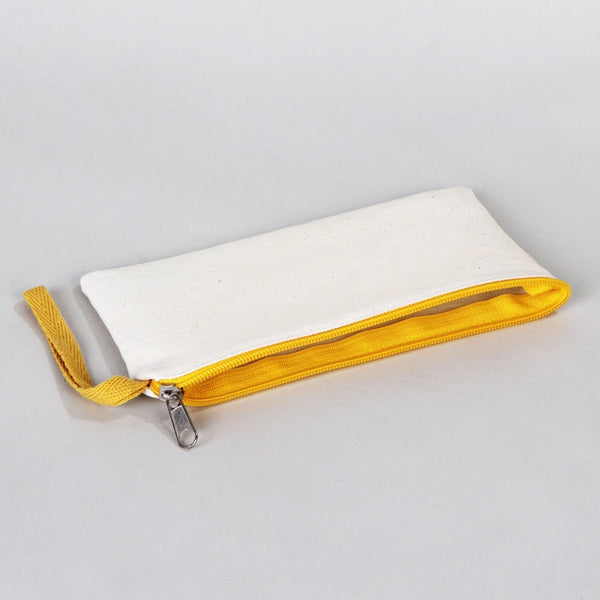 Fabric Pencil Case – 8"x4" Yellow Zippered Cotton Pouch (Blank) - Pamusan.com