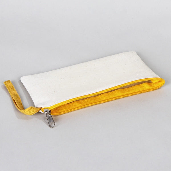 Fabric Pencil Case – 8"x4" Yellow Zippered Cotton Pouch (Personalized) - Pamusan.com