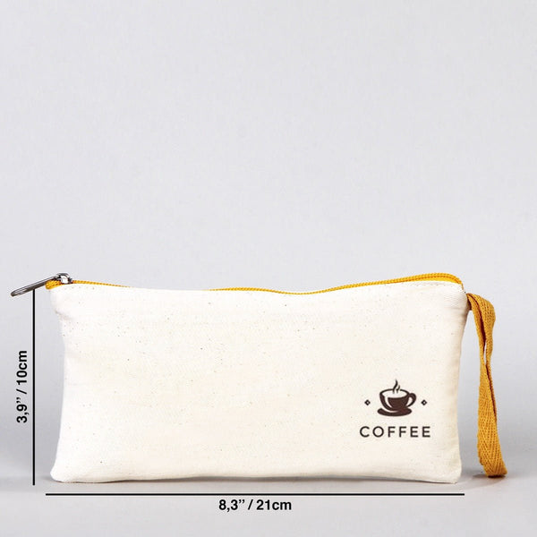 Fabric Pencil Case – 8"x4" Yellow Zippered Cotton Pouch (Personalized) - Pamusan.com