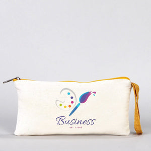 Fabric Pencil Case – 8"x4" Yellow Zippered Cotton Pouch (Personalized) - Pamusan.com