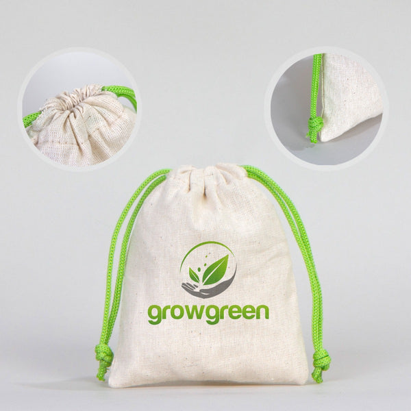 Fabric Pouch 4" W x 5" H (10 cm x 13 cm) - Green Handle (Customize)